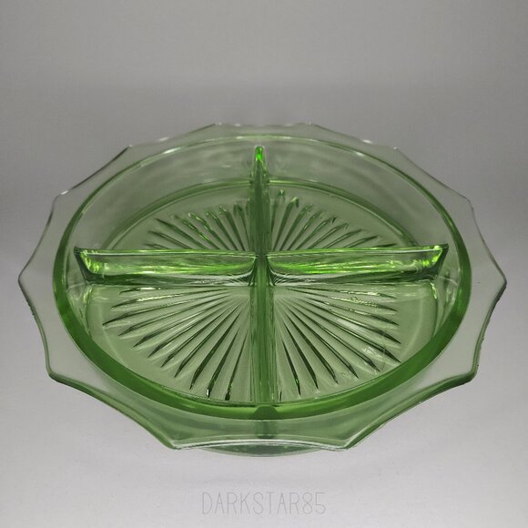 Vintage Depression Uranium Glass 12-Sided 4 Part Relish Dish - Picture 3 of 13